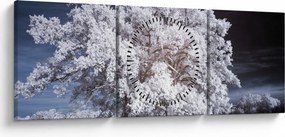 Obraz - Snehobiely strom (s hodinami) (90x30 cm)