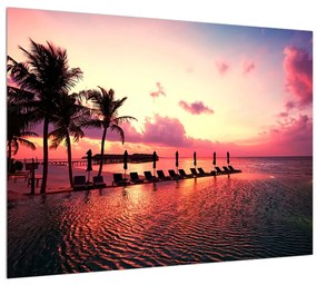 Obraz pláže s palmami a slnkom (70x50 cm)