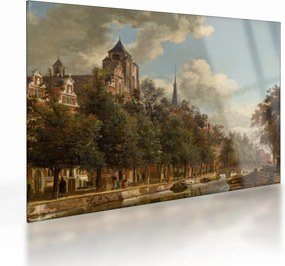Sklenený obraz - Jan van der Heyden, View Down a Dutch Canal, reprodukcia (70x50 cm)