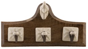Nástenný drevený vešiak s keramickými háčikmi a sliepočkou - 28 * 8 * 18 cm