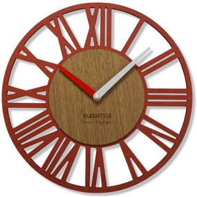 Dekorstudio Moderné drevené hodiny EKO Loft Piccolo červené+dub