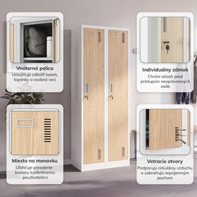 Dvojkomorová zamestnanecká skrinka biela, dub sonoma, 600x1800x500 mm: KACPER II Eco Design