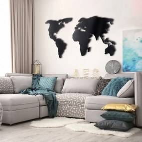 Kovová dekorácia na stenu Mapa sveta 85x170 cm čierna