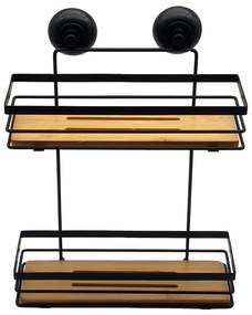 Dvojitá kúpeľňová polička obdĺžniková, čierna-bambus