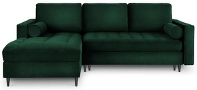 Zelená zamatová rozkladacia rohová pohovka Milo Casa Santo, ľavý roh