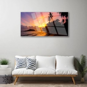 Skleneny obraz More slnko palmy krajina 125x50 cm