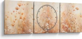 Obraz - Vzor divokých kvetov (s hodinami) (90x30 cm)