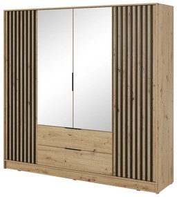 PIA Šatníková skriňa so zrkadlom Nelly 4D - dub artisan / čierna