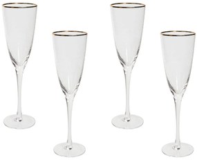 Sada 4 úzkych pohárov na šampanské so zlatým okrajom 250 ml TOPAZ Beliani