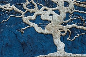 Samolepiaca tapeta abstraktný strom na dreve s modrým kontrastom - 150x100