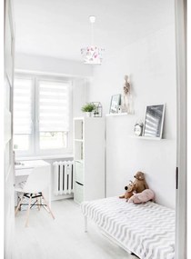 Detské závesné svietidlo Diamond, 1x biele textilné tienidlo so vzorom