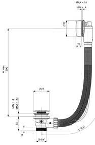 Polysan Polysan, MARBLE vaňová súprava s bovdenom, dĺžka 800mm, biela, 11042.10