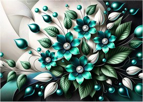 Sklenený obraz - 3D tyrkysové kvety (70x50 cm)