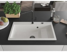 Mexen Omar, 1-komorový granitový drez 800x480x210 mm, biela, grafitový sifón, 6520801005-20-B