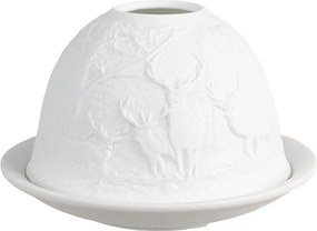 Biely porcelánový svietnik na čajovú sviečku jelene v lese Paollo - Ø 12 * 8 cm