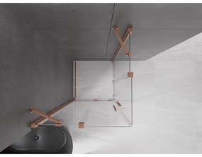 Mexen Velar Duo, sprchový kút s posuvnými dverami 80(dvere) x 80(dvere) cm, 8mm číre sklo, medená matná profil, 871-080-080-02-65
