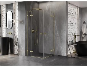 Mexen Lunar Duo, výklopný sprchový kút 70 x 70 cm, 8mm číre sklo, zlatý matný profil, 834-070L-070P-55-00