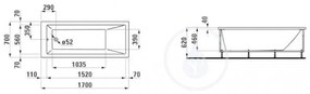 LAUFEN Pro Vaňa, 1700 mm x 700 mm, biela – s rámom, senzorové ovládanie, vzduchová a vodná masáž H2309510006451
