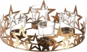 Adventný svietnik Hviezdy, zlatá, kov, pr. 25 cm