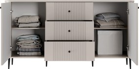 Komoda Vesper 160 cm so zásuvkami na nožičkách - kašmír / čierne nohy