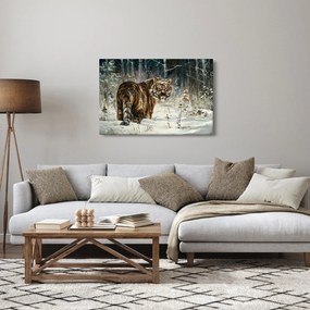 Obraz - Tiger v zasneženom lese, olejomaľba (90x60 cm)