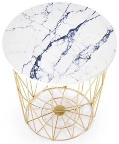 Konferenčný stolík HARISSA 41x42 cm zlatá/biely dekor mramoru