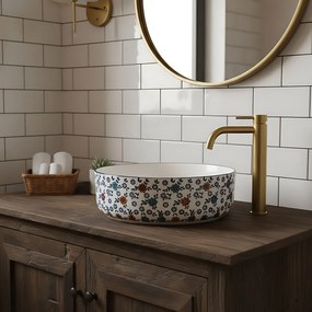 Rea Stefania, umývadlo na dosku 360x360x120 mm, biela so vzorom, REA-U9852