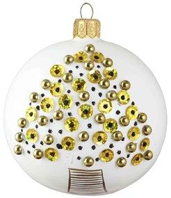 Vianočná guľa biela so zlatým korálikovým stromčekom