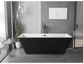 Mexen Tava, voľne stojaca ryhovaná vaňa 170 x 75 cm, biela-čierna, čierny matný prepad, 52851707575-70