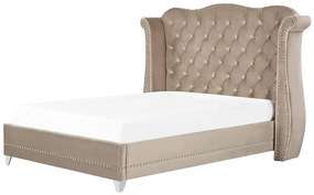 Zamatová posteľ 160 x 200 cm sivobéžová AYETTE Beliani