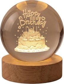 LED stolná lampička na drevenom podstavci Happy Birthday - Ø 6 cm / USB