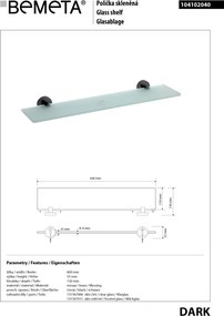 Bemeta Design DARK: Polička, 600 mm, sklo - 104102040
