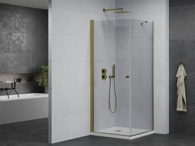 Mexen Pretoria sprchovací kút 80 x 80 cm, priehľadný, zlatý + plochá sprchová vanička-852-080-080-50-00-4010