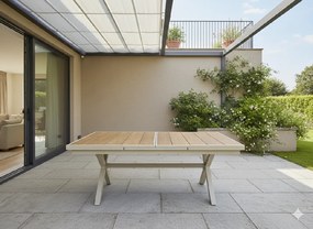 BEŽOVÝ HLINÍKOVÝ ZÁHRADNÝ STÔL 180/240 x 90 x 76 CM SKLADACÍ