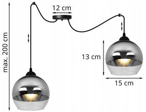Závesné svietidlo Bergen Spider, 2x chrómové/transparentné sklenené tienidlo (fi 15cm)