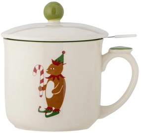 Krémový hrnček s vianočným motívom so sitkom z kameniny 300 ml Valentin – Bloomingville