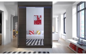 Skriňa s posuvnými dverami Belgia II, Farby: choco / choco + zrkadlo, Osvetlenie: osvetlenie LED RGB - farebné