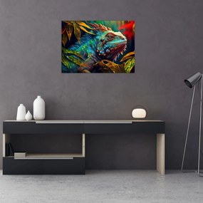 Sklenený obraz - Farebný leguán (70x50 cm)