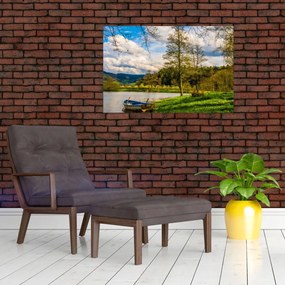 Obraz loďky pri jazere (90x60 cm)