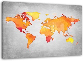 Obraz na plátně Mapa světa Oranžová - 90x60 cm