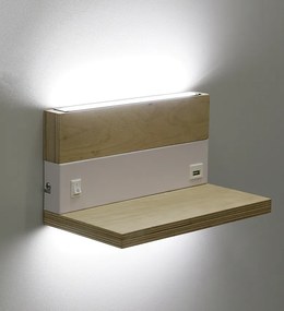 Drevená nástenná lampa + biela s poličkou LED 4000k - POSLEDNÝ KUS
