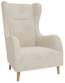 Krémové zamatové kreslo ušiak Carole – Ropez