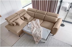 Svetlohnedá zamatová rozkladacia/s úložným priestorom rohová pohovka (ľavý roh/do L) Noble – ELTAP