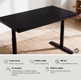 Elektrický písací stôl sit-stand so zásuvkou a bezdrôtovou nabíjačkou Qi čierny, 1200 mm: ELLIS
