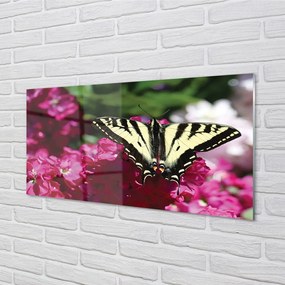 Sklenený obraz kvety motýľ 125x50 cm