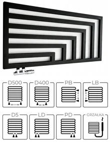 Regnis Kreon Zenit, vykurovacie teleso 1200x550 mm pre elektrickú vykurovaciu tyč, 630W, čierna matná, KZ120/55/BLACK/VYKUROVACIATYC