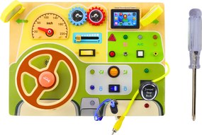 LEAN Toys Analogová senzorická manipulačná doska – Auto s LED svetlami
