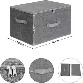 Skladacie úložné boxy s vekom a úchytkou, 3 ks, sivé