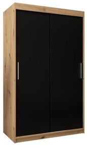 Šatníková skriňa 120 cm Toki (Dub artisan + Čierna matná). Akcia -42%. Vlastná spoľahlivá doprava až k Vám domov. 1064812