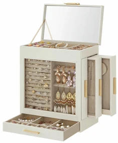 Songmics Šperkovnica Eleanor, 15,5x26,1x32 cm, biela